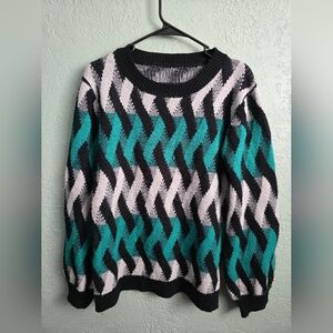 SHEIN Black and Teal Zigzag Sweater